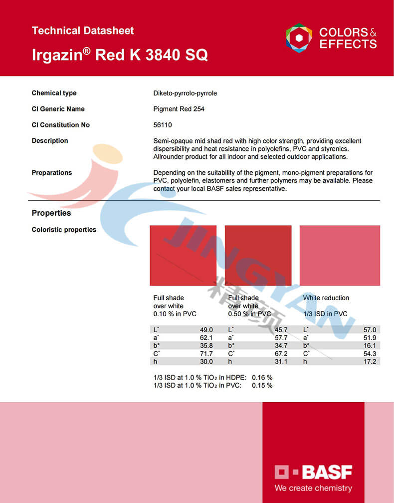 巴斯夫K3840SQ大紅環保顏料TDS報告