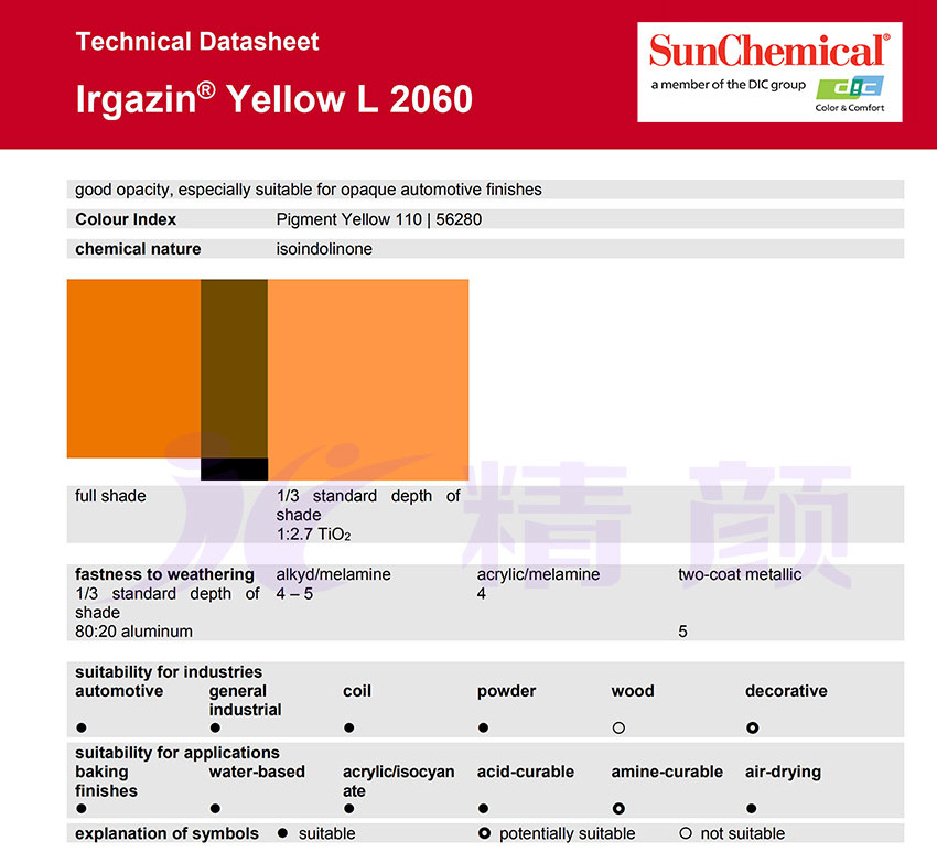 DIC太陽化學Irgazin L2060有機顏料TDS報告