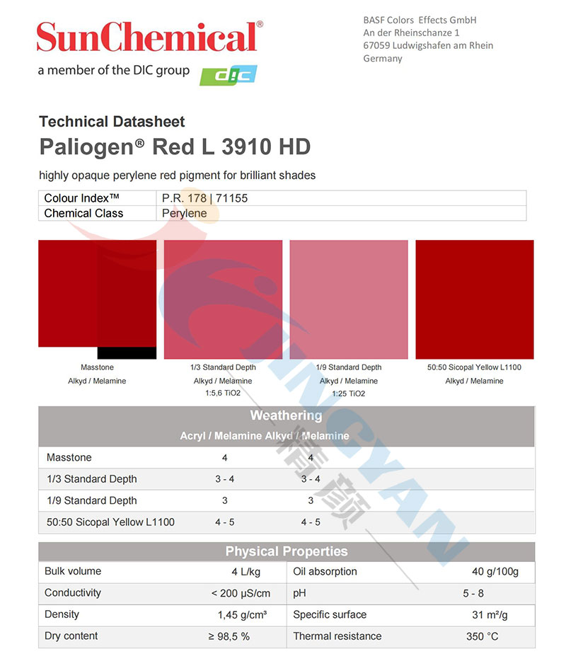 DIC L3910HD苝紅顏料TDS技術(shù)數(shù)據(jù)報告