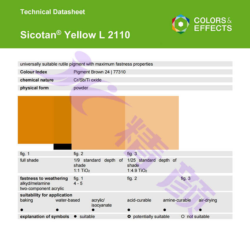 巴斯夫L2110鉻鈦黃顏料TDS技術數(shù)據(jù)表